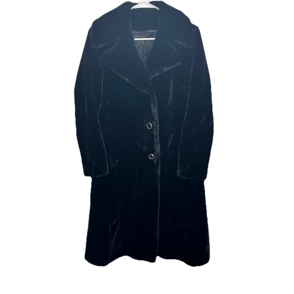 Betty Rose Faux Fur Coat USA Made Vtg 1960s Black Plush Borgazia